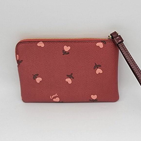 Coach Heart Floral Corner Zip Wristlet C3300 Wine Multi - Picture 2 of 5
